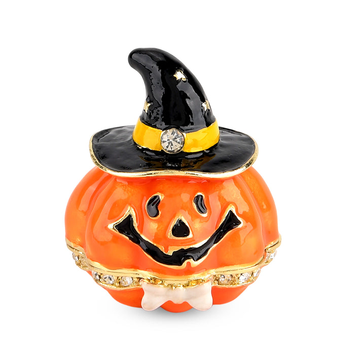LIVMORE Halloween Pumpkin Head Witch Hat Enamelled Jewellery Trinket Box (6.5cm) - Orange 8628834 1