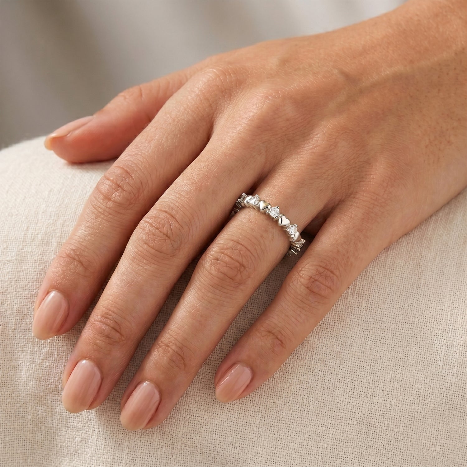 D'Joy Moissanite Heart Design Band Ring in Rhodium Overlay Sterling Silver V32522074 2