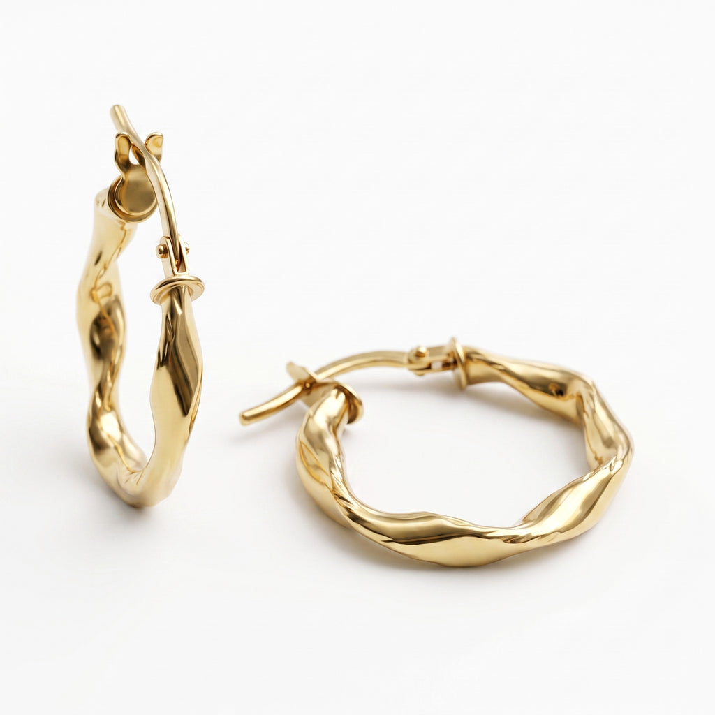 Royal Bali Collection - 9K Yellow Gold Twisted Hoop Earring with Clasp_8629431