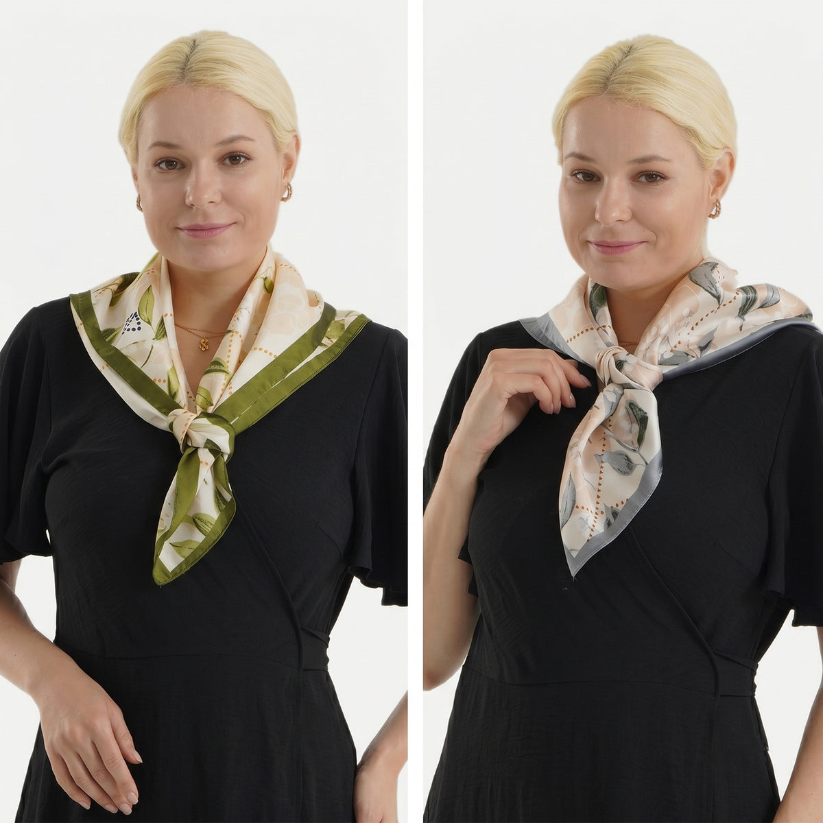 Pack of 2 - Leaf Print Square Scarves (68x68cm) - Green &amp; Grey V32594286 0