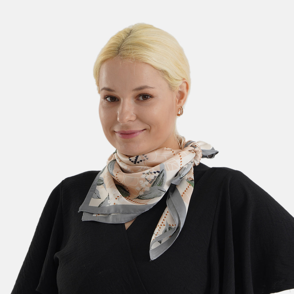 Pack of 2 - Leaf Print Square Scarves (68x68cm) - Green & Grey_8629861_3