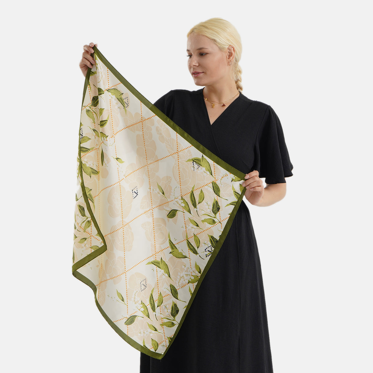 Pack of 2 - Leaf Print Square Scarves (68x68cm) - Green &amp; Grey V32594286 5