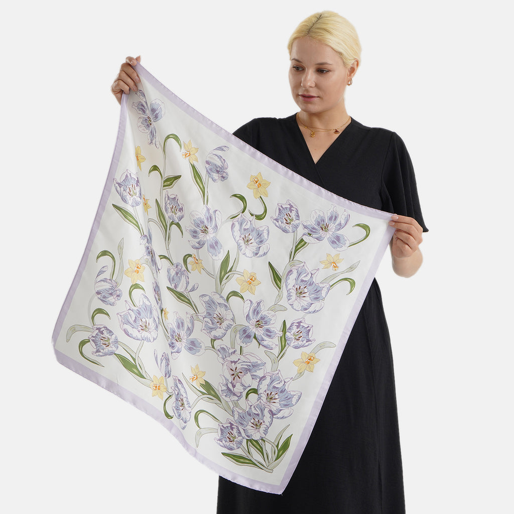 Pack of 2 - Floral Print Square Scarves (68x68cm) - Yellow & Lilac_8629862_1