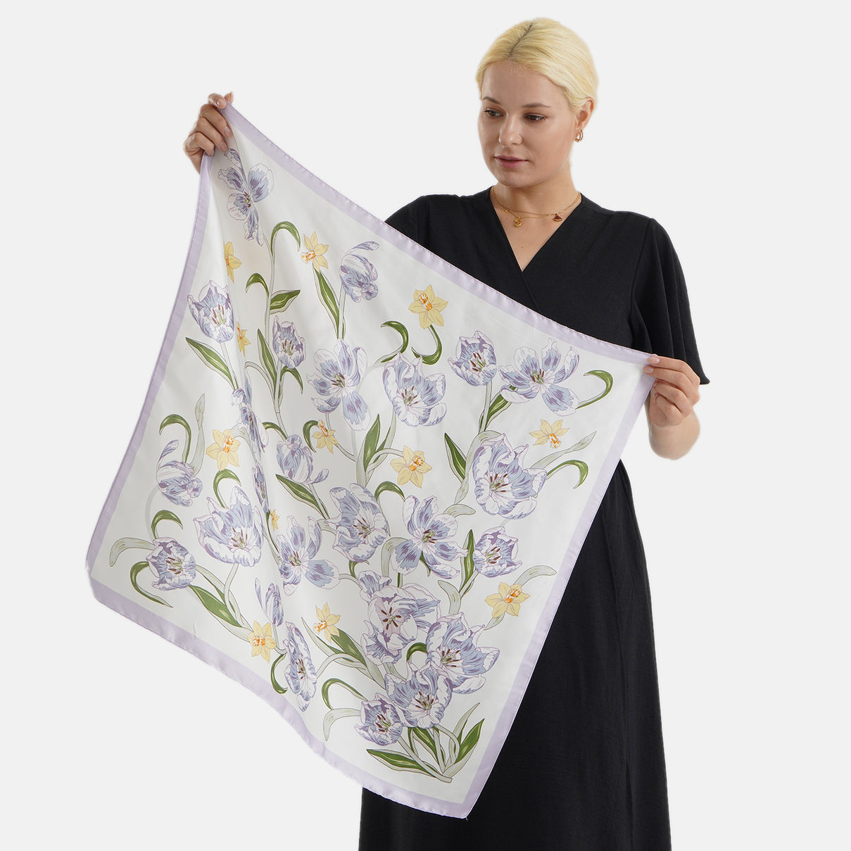 Pack of 2 - Floral Print Square Scarves (68x68cm) - Yellow &amp; Lilac V32492212 2