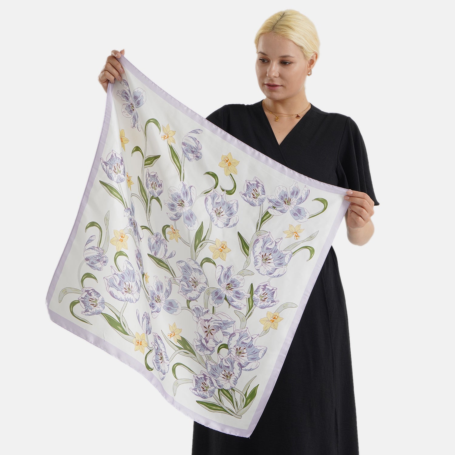 Pack of 2 - Floral Print Square Scarves (68x68cm) - Yellow &amp; Lilac V32492212 2