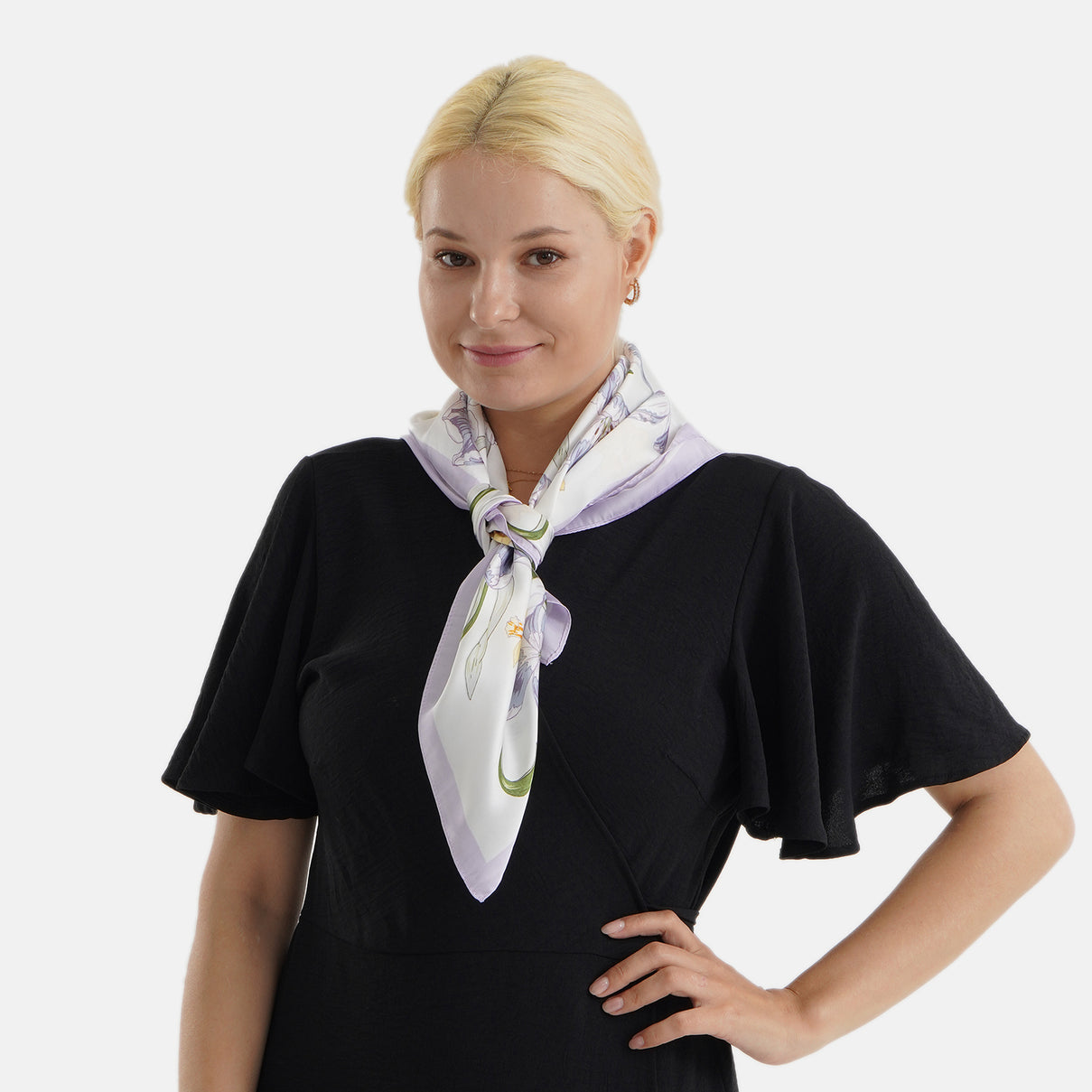 Pack of 2 - Floral Print Square Scarves (68x68cm) - Yellow &amp; Lilac V32492212 3