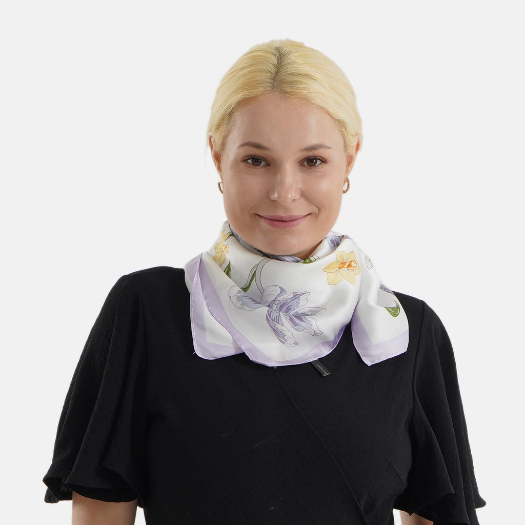 Pack of 2 - Floral Print Square Scarves (68x68cm) - Yellow & Lilac_8629862_3