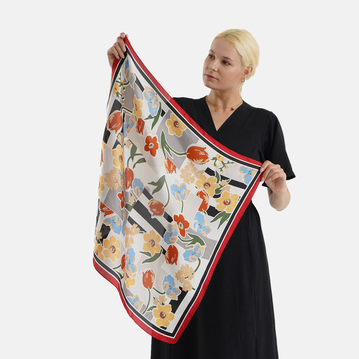 Pack of 2 - Multi-Colour Floral Print Square Scarves (68x68cm) - Black  &amp; Red V32594431 2