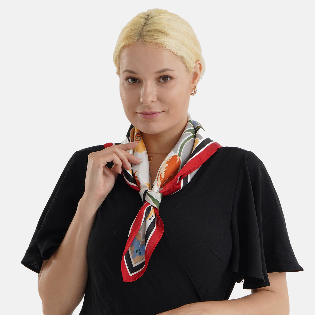 Pack of 2 - Multi-Colour Floral Print Square Scarves (68x68cm) - Black  & Red_8629914_2