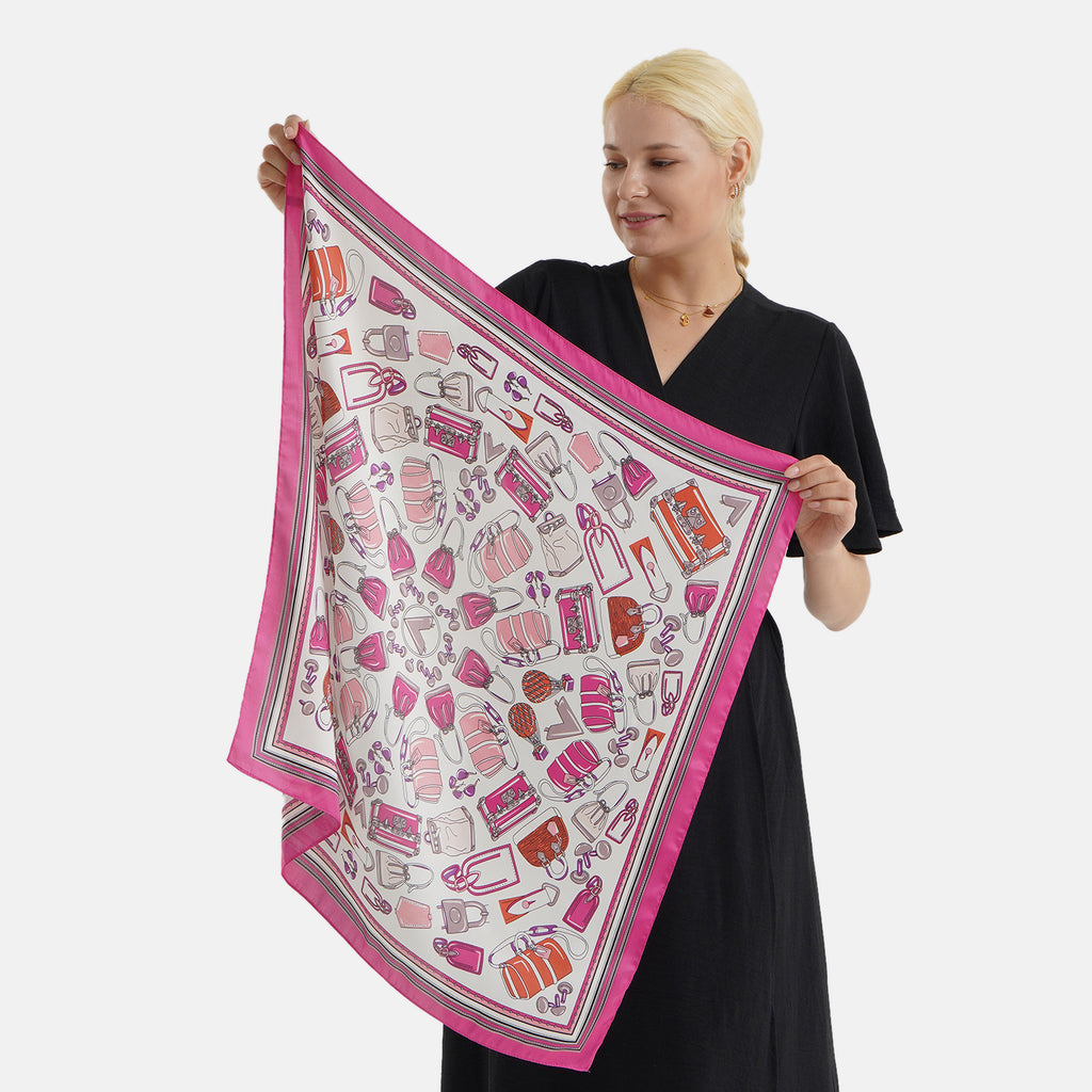 Pack of 2 - Bag & Sunglass Print Square Scarves (68x68cm) - Pink & Blue_8629915_1