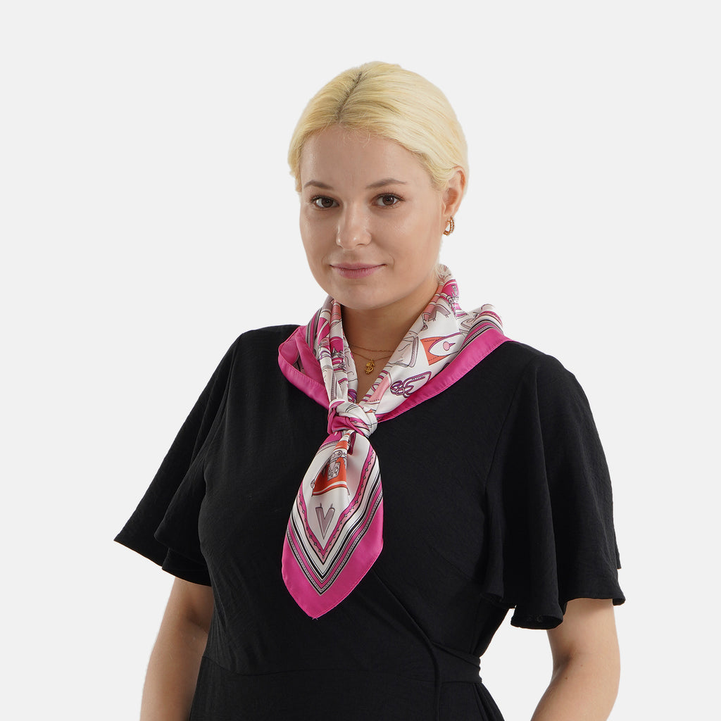 Pack of 2 - Bag & Sunglass Print Square Scarves (68x68cm) - Pink & Blue_8629915_2
