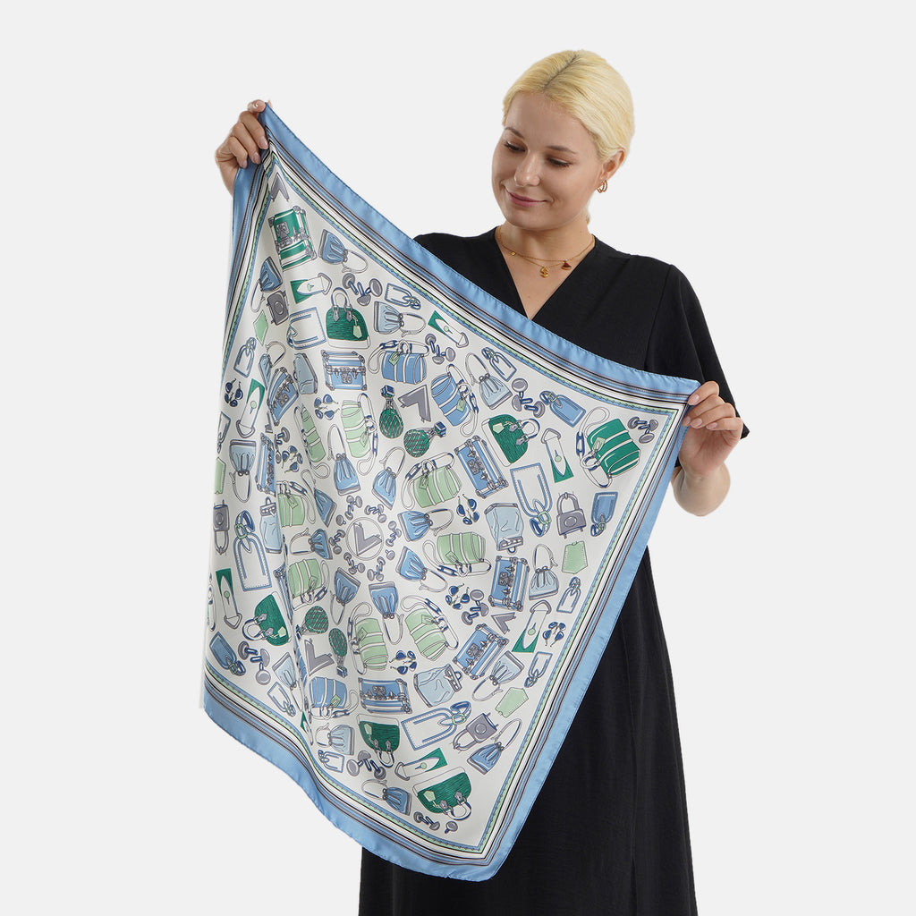 Pack of 2 - Bag & Sunglass Print Square Scarves (68x68cm) - Pink & Blue_8629915_4