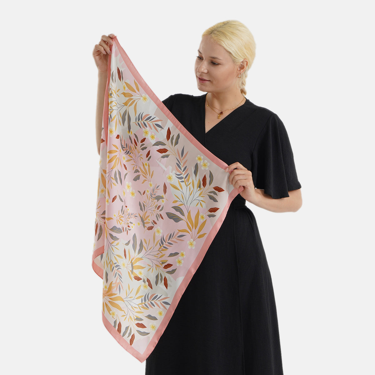 Pack of 2 - Multi-Colour Leaves Print Square Scarves (68x68cm) - Pink &amp; Peach V32593934 2