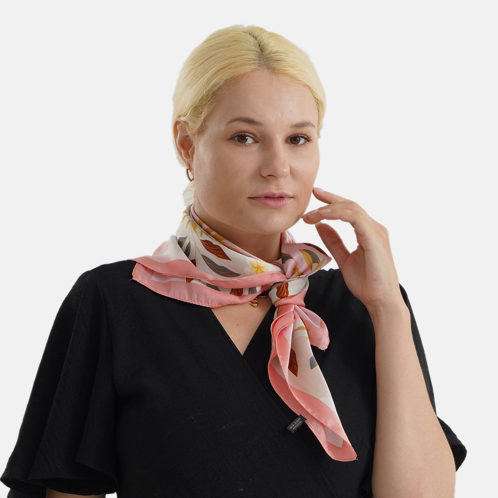 Pack of 2 - Multi-Colour Leaves Print Square Scarves (68x68cm) - Pink & Peach_8629916_3