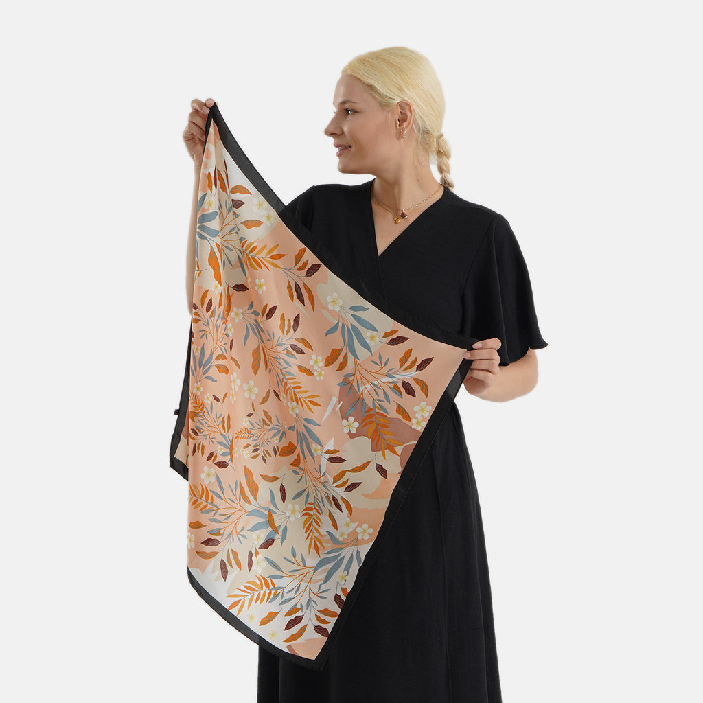 Pack of 2 - Multi-Colour Leaves Print Square Scarves (68x68cm) - Pink & Peach_8629916_4
