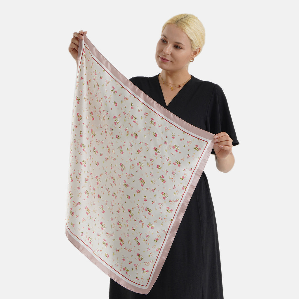 Pack of 2 - Flower Print Square Scarves (68x68cm) - Pink & Black_8629917_4