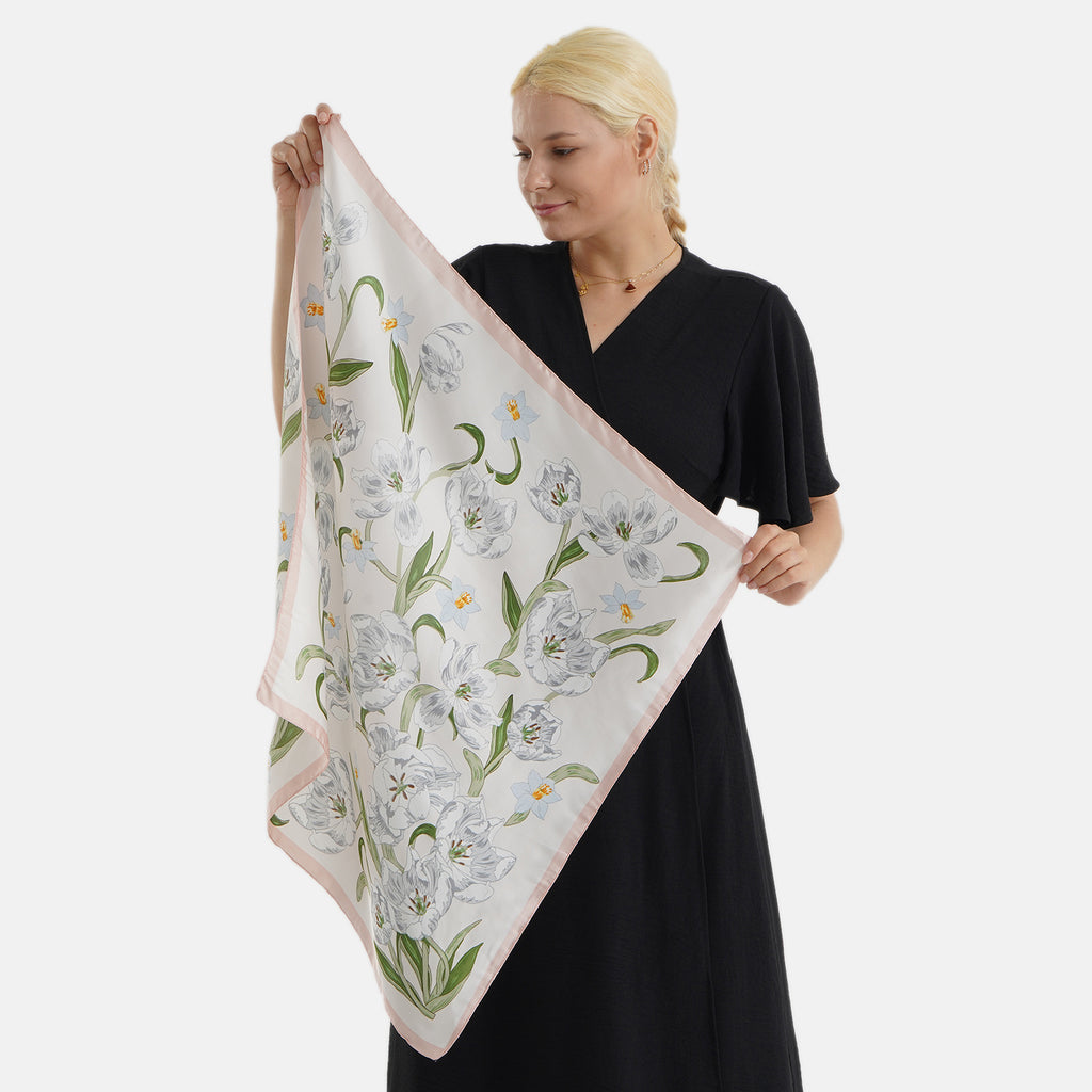Pack of 2 - Floral Print Square Scarves (68x68cm) - Green & Peach_8629918_1