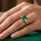 Luxuriant - 9K Yellow Gold  Lab Grown Columbian Emerald & Lab Grown Diamond (VS/E-F) Trilogy Ring 3.20 Ct._8630008_1