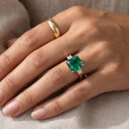 Luxuriant - 9K Yellow Gold  Lab Grown Columbian Emerald & Lab Grown Diamond (VS/E-F) Trilogy Ring 3.20 Ct._8630008_2