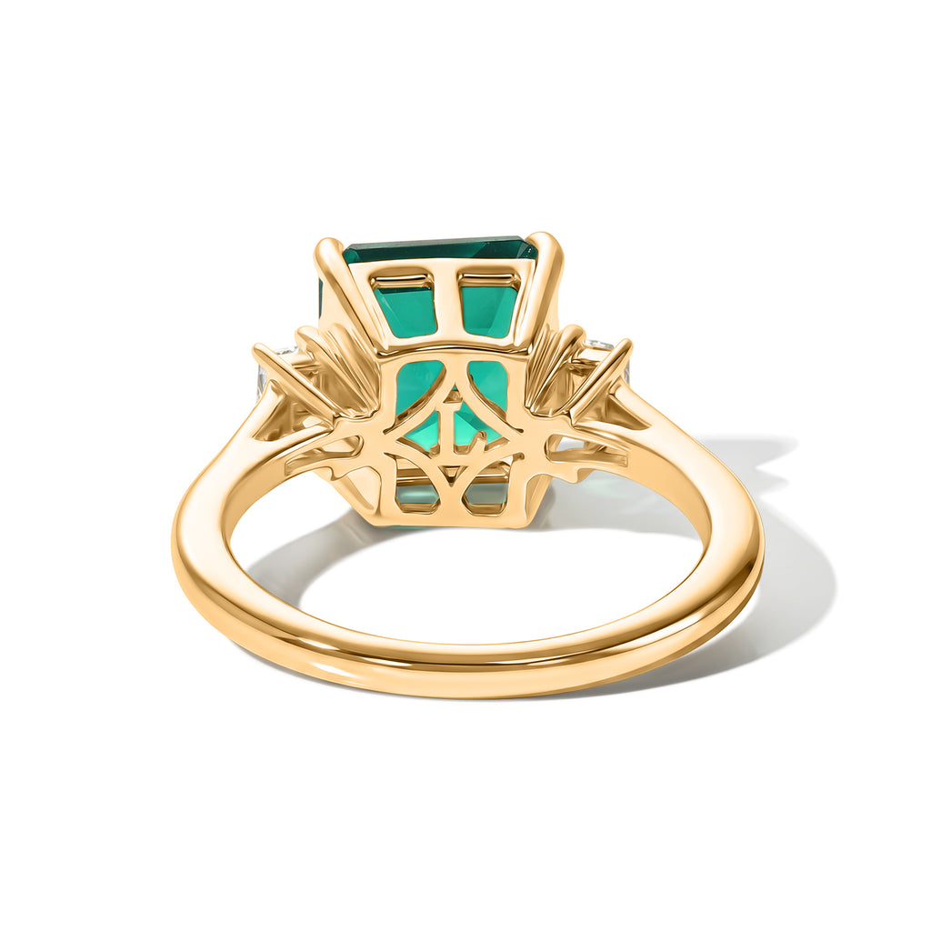Luxuriant - 9K Yellow Gold  Lab Grown Columbian Emerald & Lab Grown Diamond (VS/E-F) Trilogy Ring 3.20 Ct._8630008_4