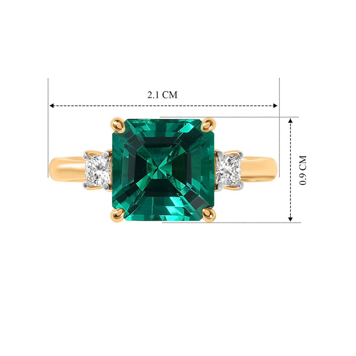 Luxuriant - 9K Yellow Gold Lab Grown Columbian Emerald &amp; Lab Grown Diamond (VS/E-F) Trilogy Ring 3.20 Ct. V32574371 6