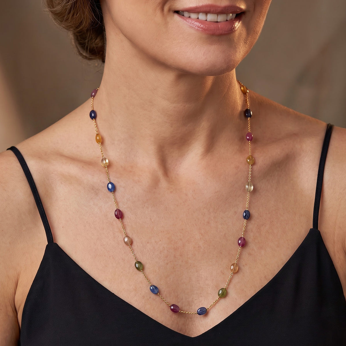 Multi Sapphire Starion Necklace (Size - 24) in 18K Vermeil Yellow Gold Plated Sterling Silver 55.00 Ct. 8630762 2