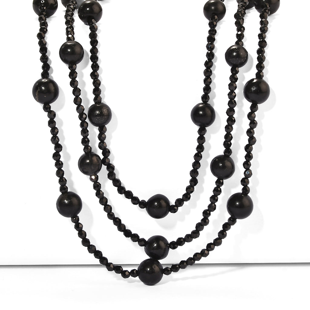 D'Joy - Shungite & Black Spinel Necklace (Size - 20) in Rhodium Overlay Sterling Silver 105.00 Ct._8630814