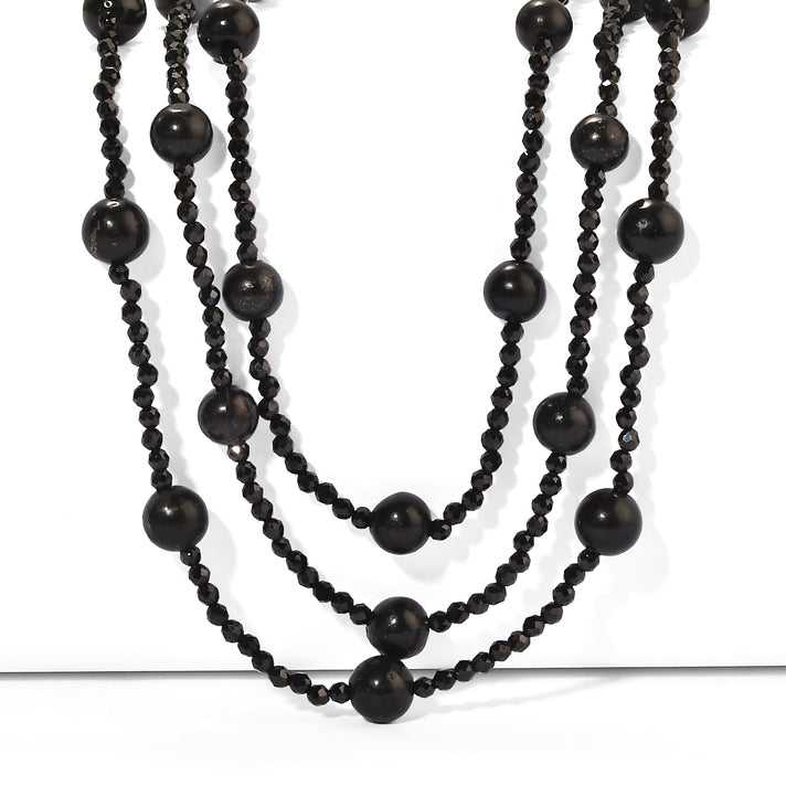 D'Joy - Shungite &amp; Black Spinel Necklace (Size - 20) in Rhodium Overlay Sterling Silver 105.00 Ct. 8630814 1