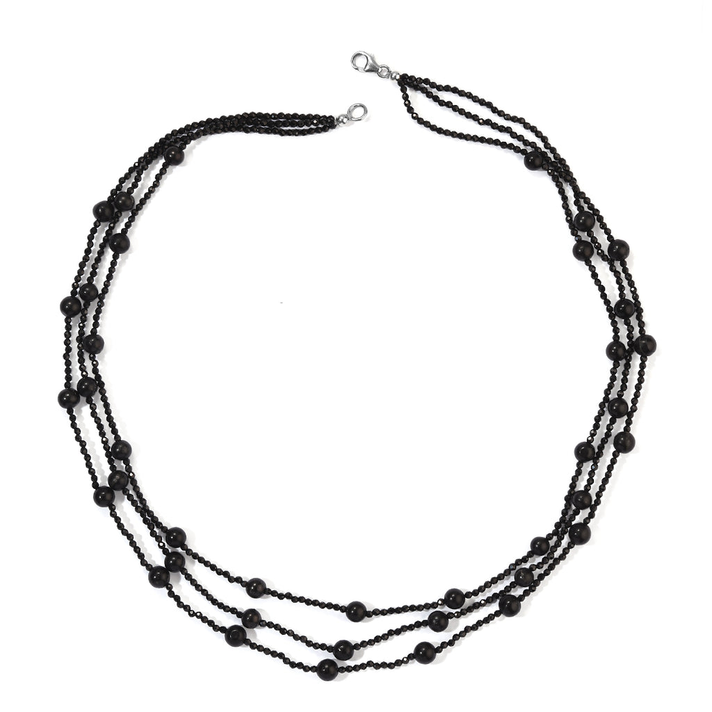 D'Joy - Shungite & Black Spinel Necklace (Size - 20) in Rhodium Overlay Sterling Silver 105.00 Ct._8630814_4