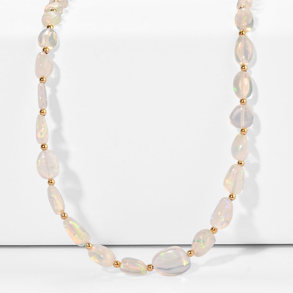 D'Joy - Ethiopian Opal Beads Necklace (Size - 18+2 Ext) in 18K Vermeil Yellow Gold Plated Sterling Silver 40.00 Ct._8630816