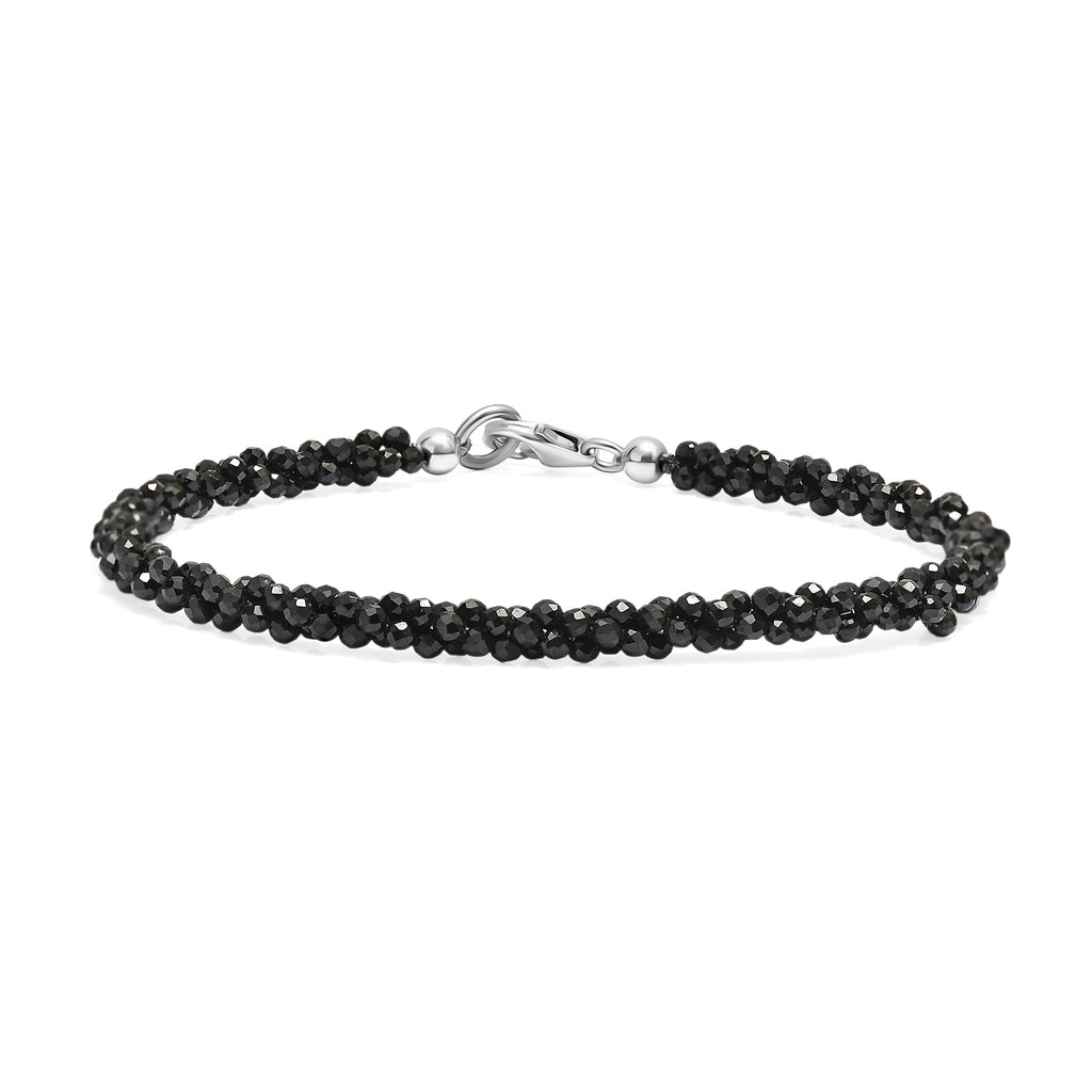 D'Joy - Black Spinel Beads Bracelet (Size - 7.5) in Rhodium Overlay Sterling Silver 47.00 Ct._8630850