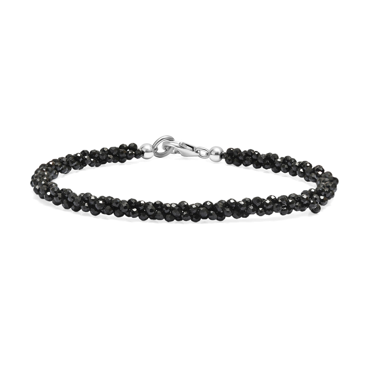 D'Joy - Black Spinel Beads Bracelet (Size - 7.5) in Rhodium Overlay Sterling Silver 47.00 Ct. V32513614 0