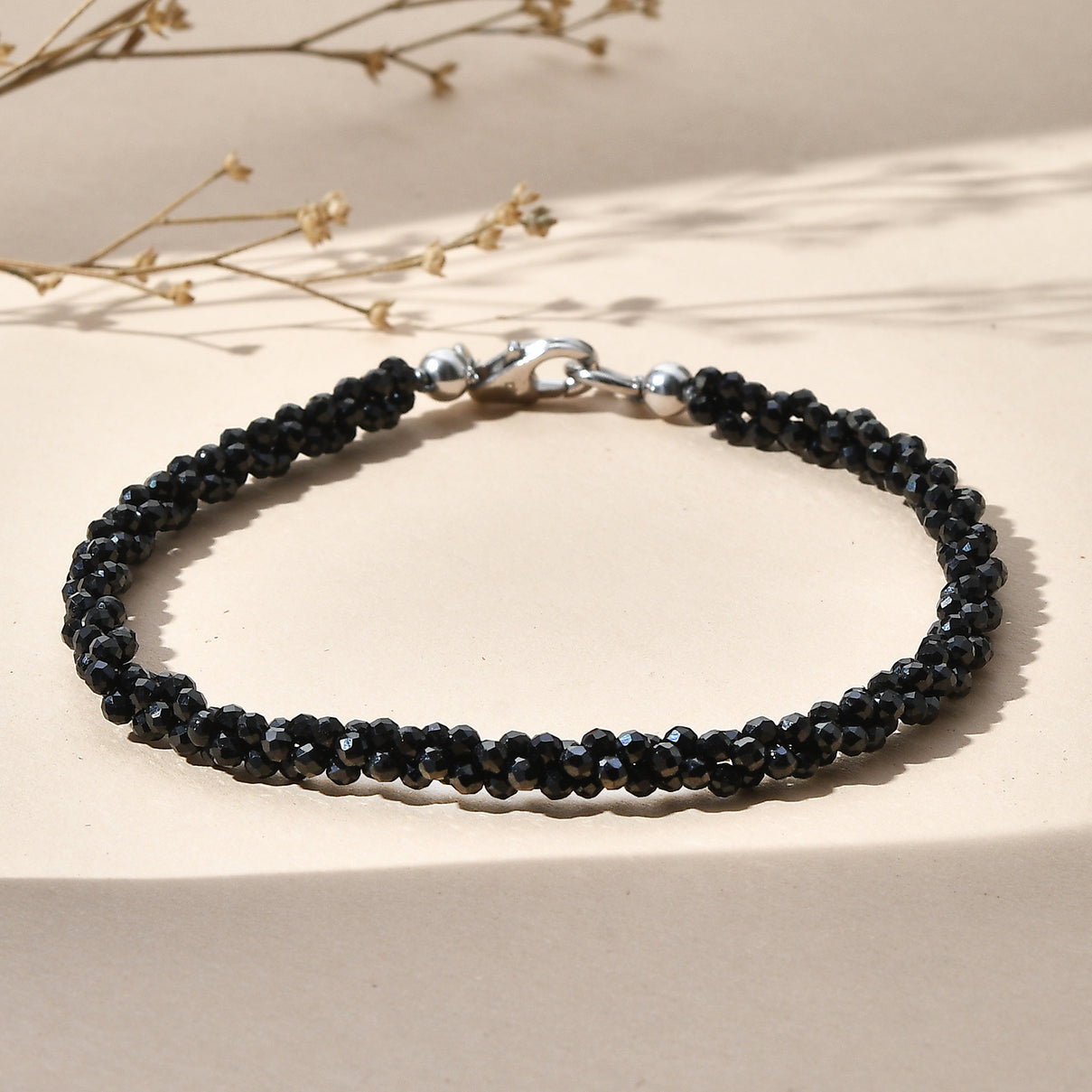 D'Joy - Black Spinel Beads Bracelet (Size - 7.5) in Rhodium Overlay Sterling Silver 47.00 Ct. V32513614 3