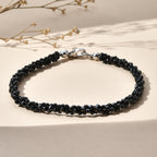 D'Joy - Black Spinel Beads Bracelet (Size - 7.5) in Rhodium Overlay Sterling Silver 47.00 Ct._8630850_2