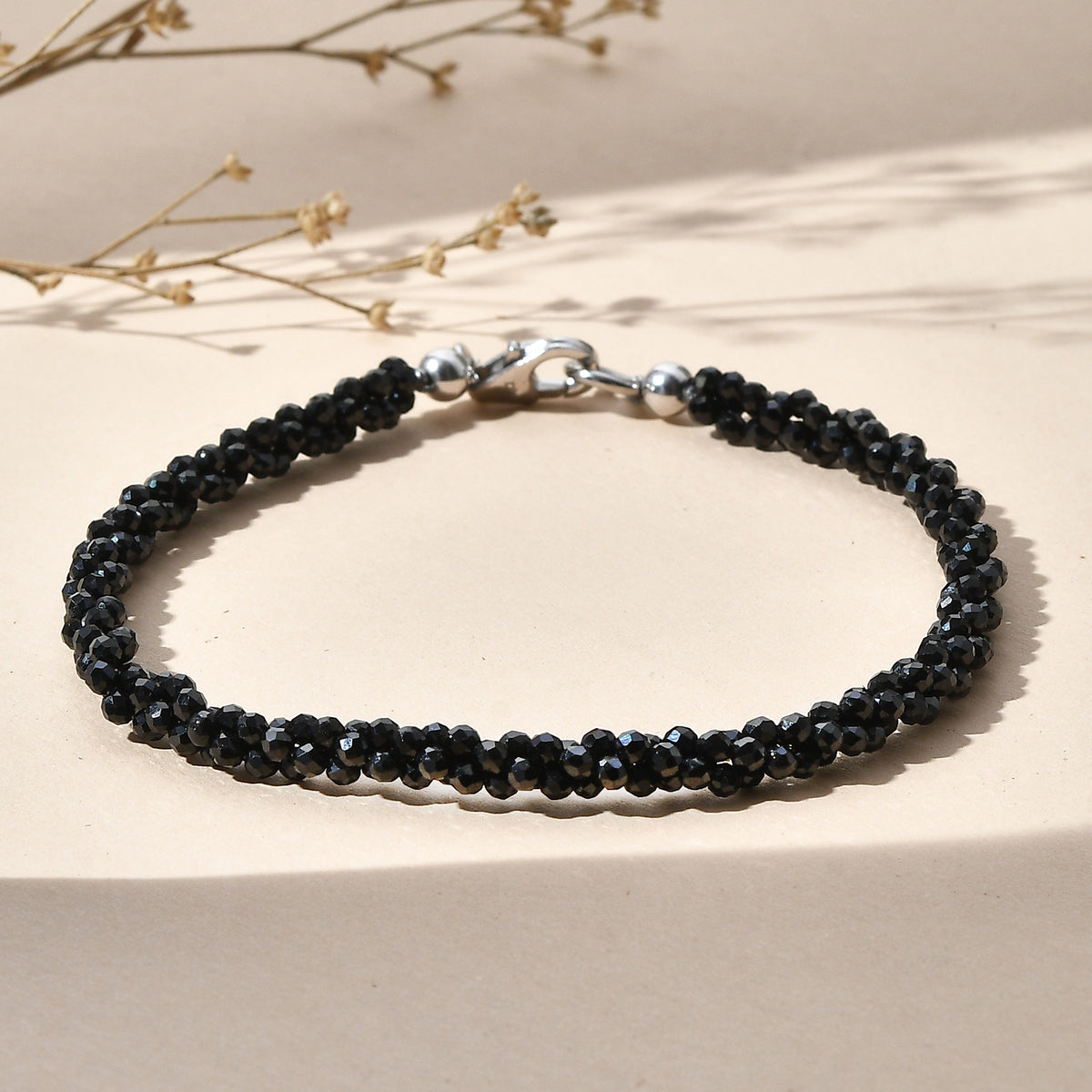 D'Joy - Black Spinel Beads Bracelet (Size - 7.5) in Rhodium Overlay Sterling Silver 47.00 Ct. V32513614 3