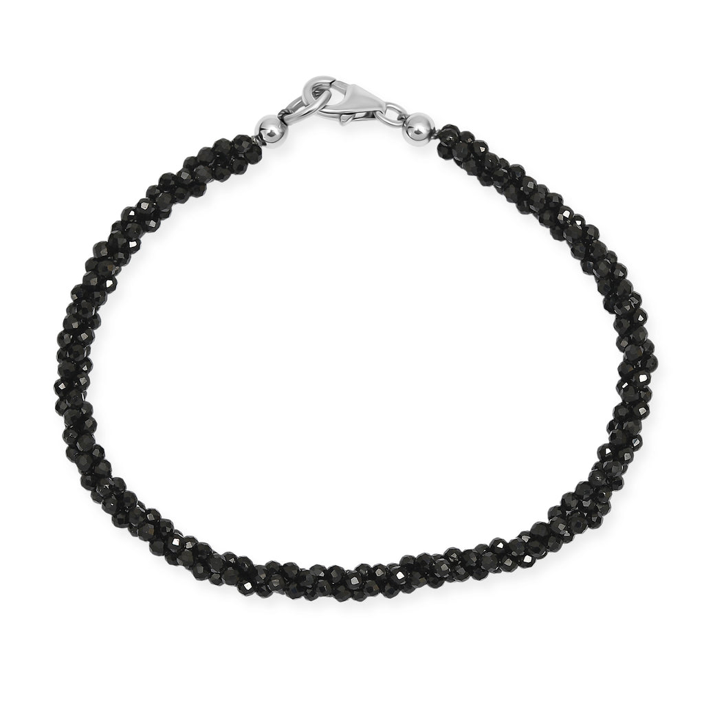D'Joy - Black Spinel Beads Bracelet (Size - 7.5) in Rhodium Overlay Sterling Silver 47.00 Ct._8630850_3