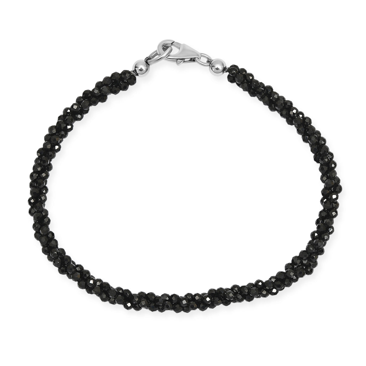 D'Joy - Black Spinel Beads Bracelet (Size - 7.5) in Rhodium Overlay Sterling Silver 47.00 Ct. V32513614 4