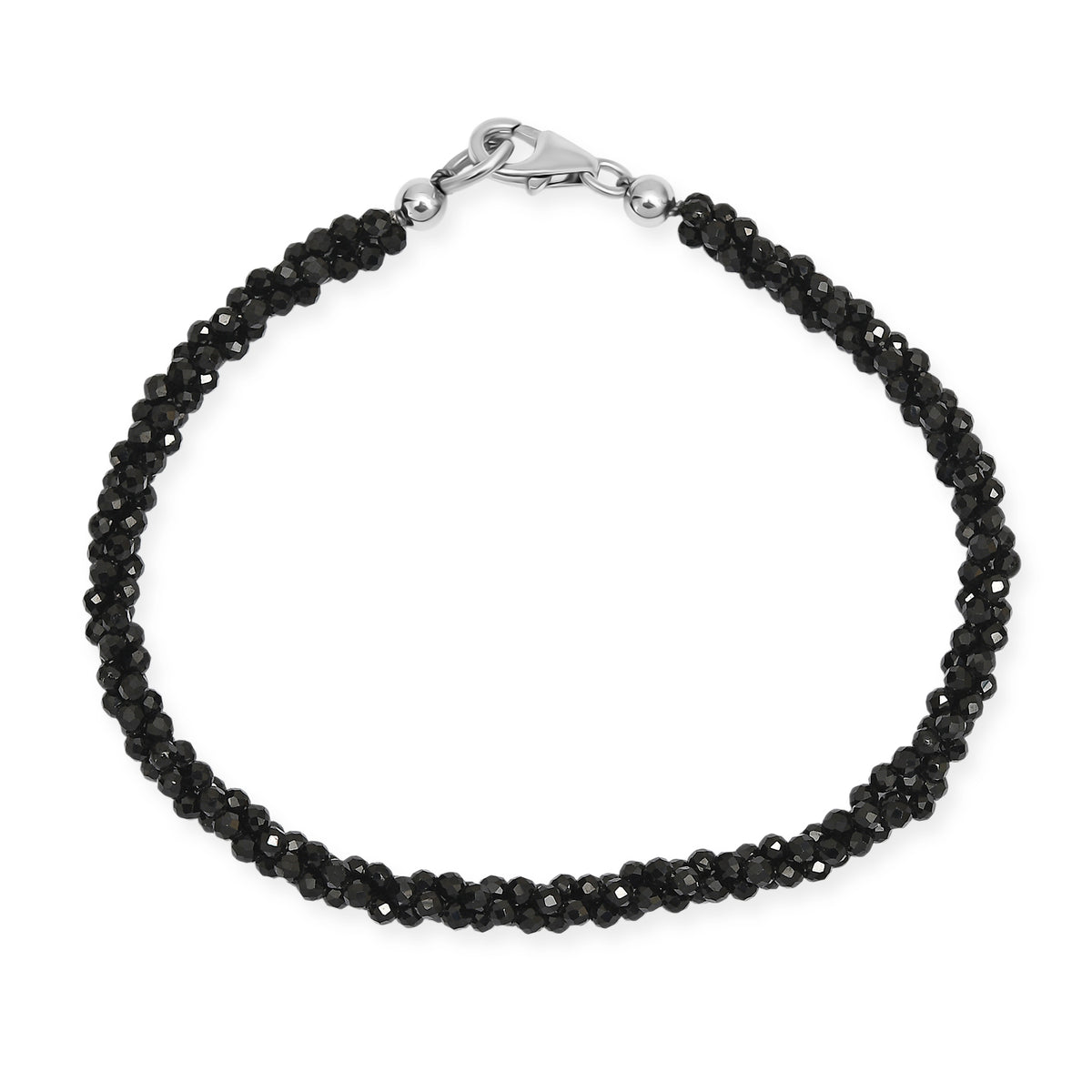 D'Joy - Black Spinel Beads Bracelet (Size - 7.5) in Rhodium Overlay Sterling Silver 47.00 Ct. V32513614 4