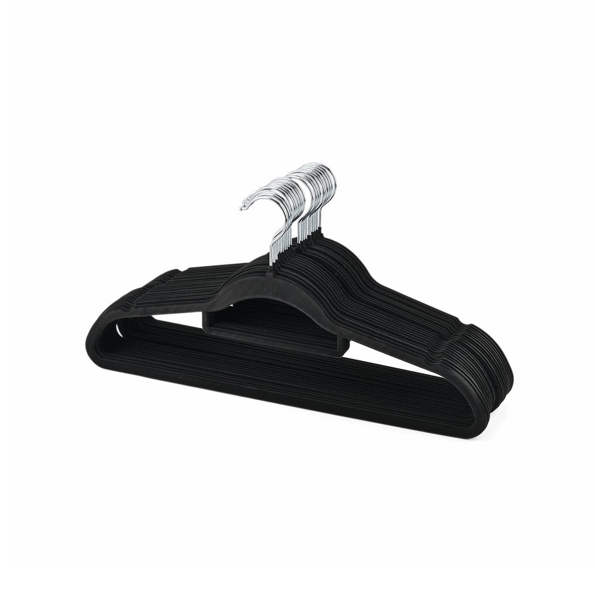 LIVMORE 50 Pack Non Slip Velvet Clothes Hangers with Silver Hook (44.5 x 22cm) - Black 8630979 0