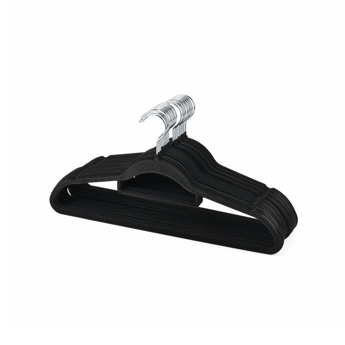 LIVMORE 50 Pack Non Slip Velvet Clothes Hangers with Silver Hook (44.5 x 22cm) - Black 8630979 1