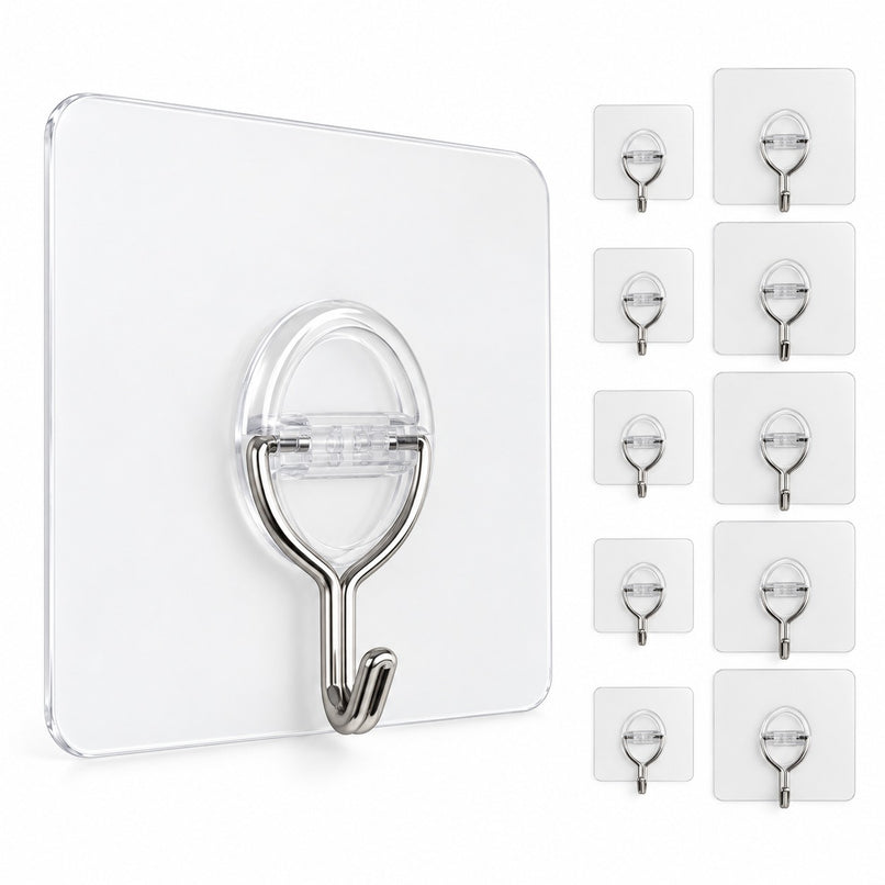 LIVMORE 12-Piece Heavy Duty Transparent Removable Wall Hooks Set. Can hold up to 7kgs weight_8631042
