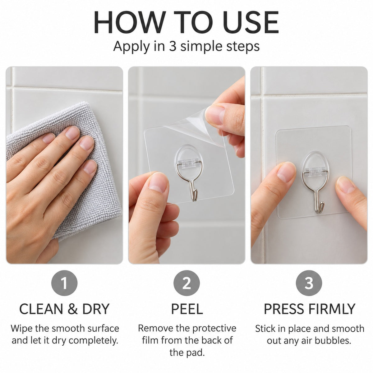 LIVMORE 12-Piece Heavy Duty Transparent Removable Wall Hooks Set. Can hold up to 7kgs weight 8631042 5