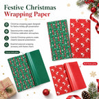 Set of 2 - Christmas Gift Wrapping Paper Sheets (56x56cm) - Red & Dark Green - 40 Sheets Total_8631056_1