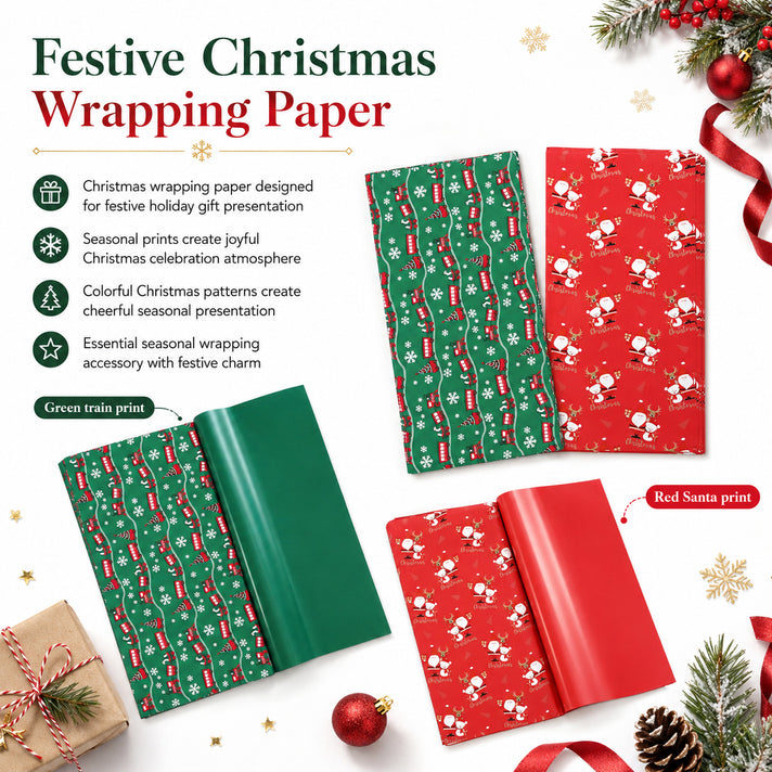 Set of 2 - Christmas Gift Wrapping Paper Sheets (56x56cm) - Red &amp; Dark Green - 40 Sheets Total 8631056 2
