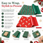 Set of 2 - Christmas Gift Wrapping Paper Sheets (56x56cm) - Red & Dark Green - 40 Sheets Total_8631056_2