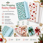 Set of 2 - Christmas Gift Wrapping Paper Sheets (56x56cm) - White & Light Blue - 40 Sheets Total_8631057_1
