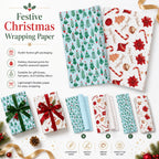 Set of 2 - Christmas Gift Wrapping Paper Sheets (56x56cm) - White & Light Blue - 40 Sheets Total_8631057_3