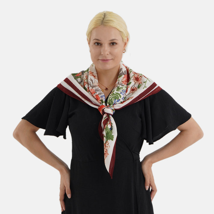 Designer Inspired Printed Multi-Colour Square Scarf 8631199 2