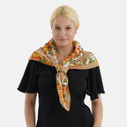 Designer Inspired Floral Print Multi-Colour Square Scarf (88x88cm) - Beige_8631202_1