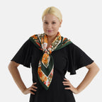 Designer Inspired Floral Print Multi-Colour Square Scarf (88x88cm) - Green_8631203_1